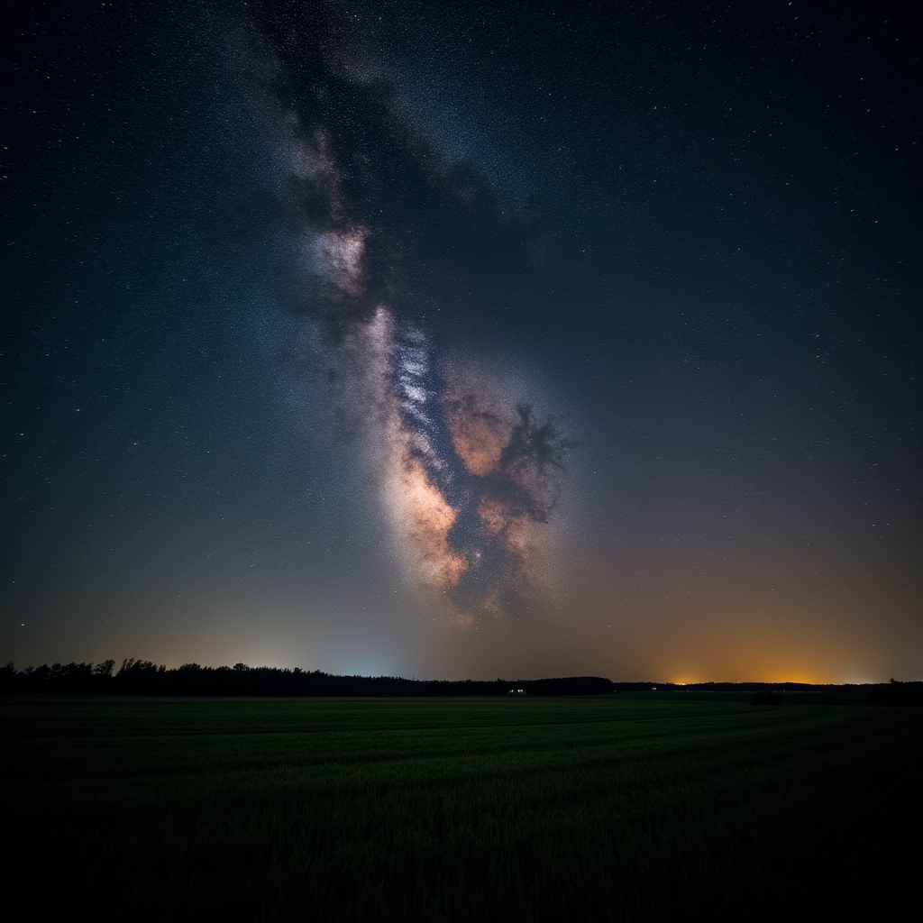 Nocne niebo nad polskim krajobrazem z widoczną Drogą Mleczną